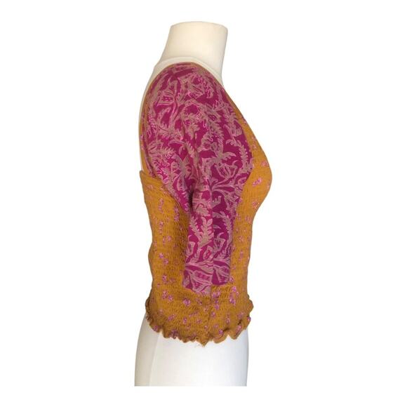 Free People NWT Chic Mix Print Effortless Style Comfort Smocked Golden Combo SM - Picture 5 of 16